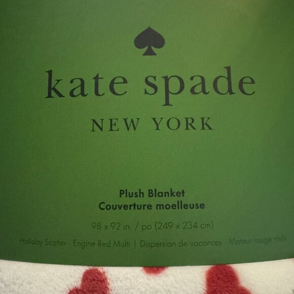 NEW Kate Spade Plush White Blanket with Red and Pink Hearts 98"X92" - Picture 6 of 6